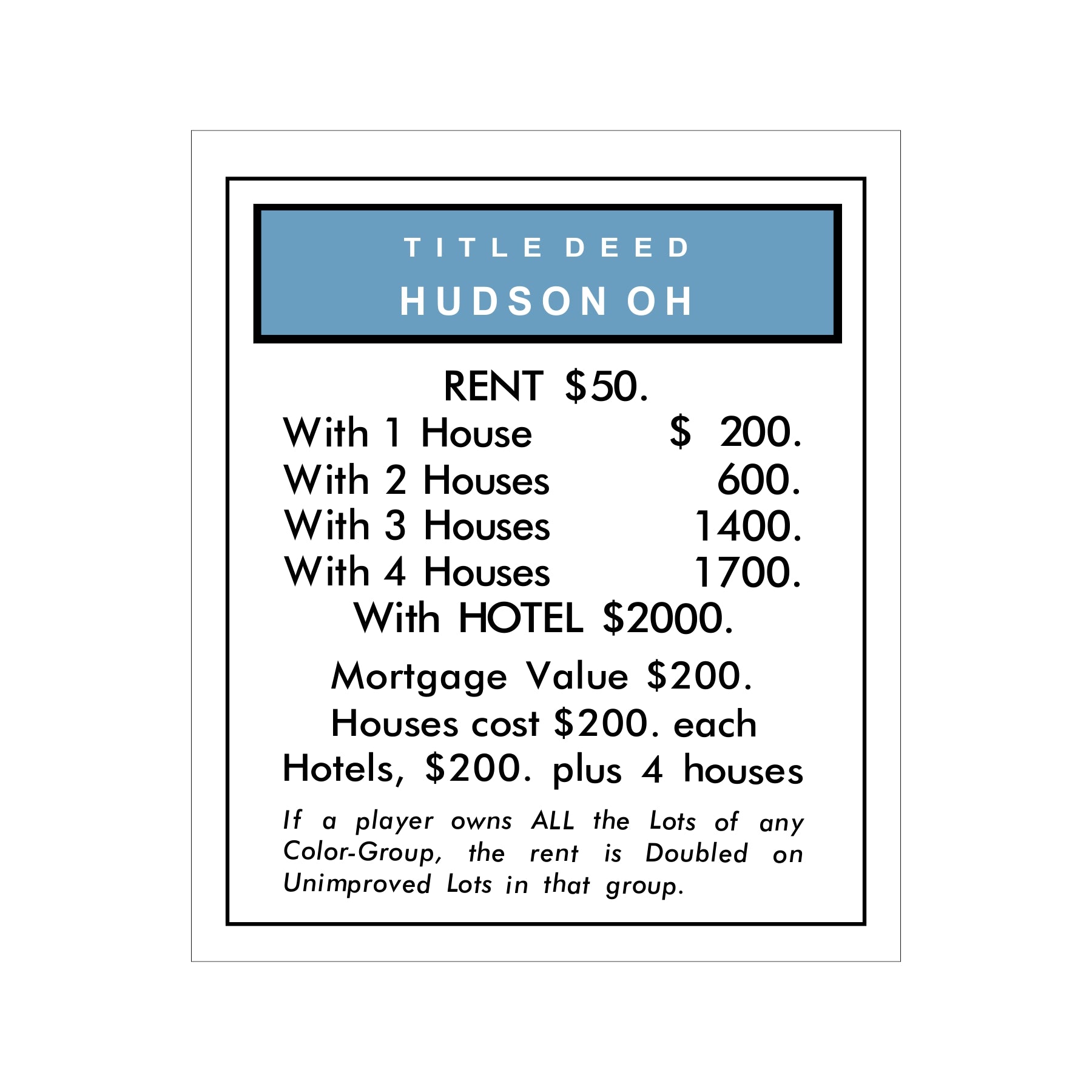 Hudson Monopoly Removable Wall Graphic - Ready to Apply